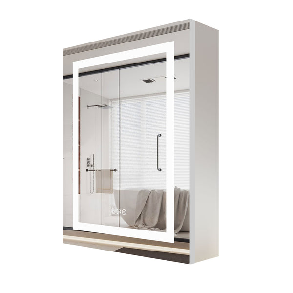 20 X 28 inch Bathroom Medicine Cabinet with Mirror Wall Mounted LED Bathroom  Mirror Cabinet with Lights, Anti-Fog, Waterproof, Dimmable,3000K~6000K,  Single Door,Touch Swich, Storage Shelves