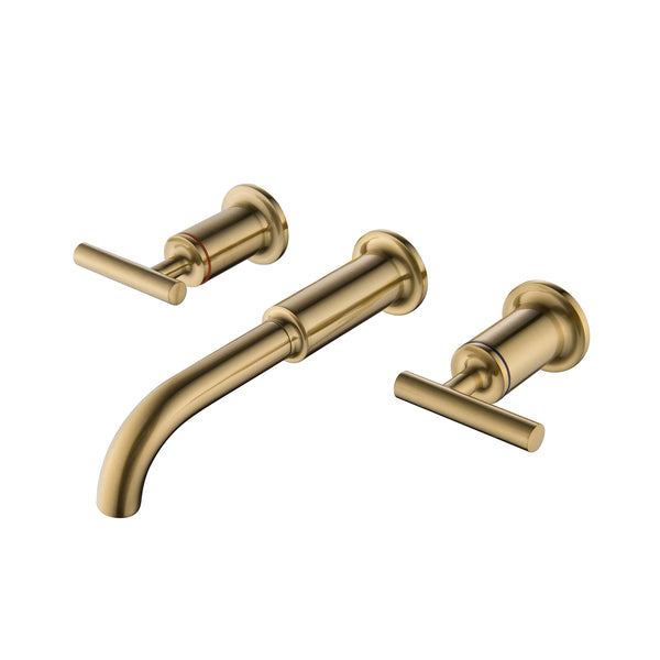 Tahanbath, Double Handle Wall Mount Bathroom Faucet in Brushed Gold. New, sold 2 Are