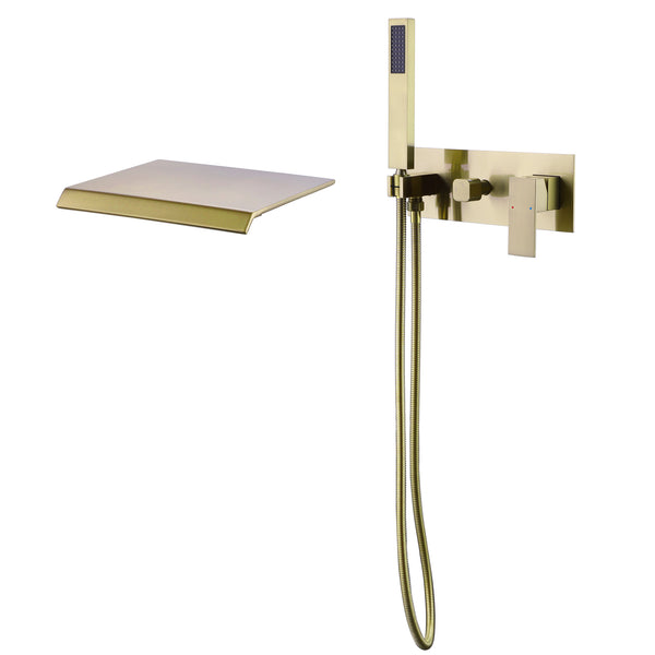 Waterfall Tub Faucet Wall Mount offers Bathtub Faucet with Valve Brushed Gold Tub Fille