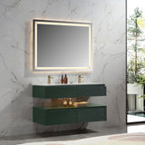 48'' Green Undermount Double Sink Floating Bathroom Vanity with White Engineered Stone Top