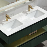 48'' Green Undermount Double Sink Floating Bathroom Vanity with White Engineered Stone Top