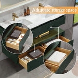 48'' Green Undermount Double Sink Floating Bathroom Vanity with White Engineered Stone Top