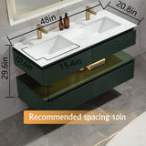 48'' Green Undermount Double Sink Floating Bathroom Vanity with White Engineered Stone Top