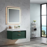 36" Green Modern Floating Bathroom Vanity Stone Slab Countertop