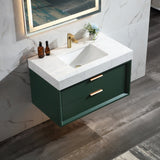 36" Green Modern Floating Bathroom Vanity Stone Slab Countertop