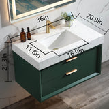 36" Green Modern Floating Bathroom Vanity Stone Slab Countertop