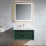 36" Green Modern Floating Bathroom Vanity Stone Slab Countertop