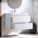 30" White Bathroom Vanity with Sink Wall Mount Floating Bathroom Vanity Cabinet with Two Big Drawers