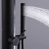 Close-up of handheld shower spraying water from the side of the column.