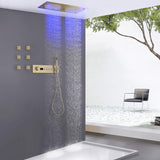 Luxury LED Dual Shower Head Ceiling Mount Digital Display Music Thermostatic Shower System with 6 Body Jets JK0107