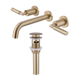 Wall Mount Bathroom Faucet 3 Hole Dual Handle Solid Brass Lavatory Faucet