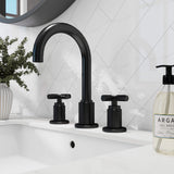 Luxury Knurled Brass Faucet with Cross Handles 8-Inch Widespread Gooseneck Faucet