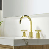 Luxury Knurled Brass Faucet with Cross Handles 8-Inch Widespread Gooseneck Faucet