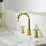 Luxury Knurled Brass Faucet with Cross Handles 8-Inch Widespread Gooseneck Faucet