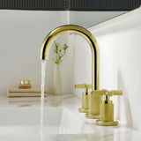 Luxury Knurled Brass Faucet with Cross Handles 8-Inch Widespread Gooseneck Faucet