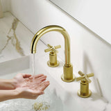 Luxury Knurled Brass Faucet with Cross Handles 8-Inch Widespread Gooseneck Faucet