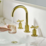 Luxury Knurled Brass Faucet with Cross Handles 8-Inch Widespread Gooseneck Faucet