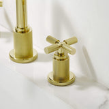 Luxury Knurled Brass Faucet with Cross Handles 8-Inch Widespread Gooseneck Faucet