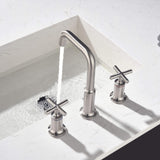 Widespread Cross Handle Gooseneck Vanity Faucet Brushed Nickel LYJ0009