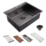 33-inch Black Drop-in Kitchen Sink Stainless Steel Top Mount Workstation Sink Single Bowl Kitchen Sink with Ledge and Accessories (Pack of 5)