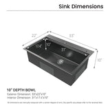 33-inch Black Drop-in Kitchen Sink Stainless Steel Top Mount Workstation Sink Single Bowl Kitchen Sink with Ledge and Accessories (Pack of 5)