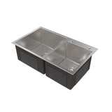 32-inch Large Double Bowl Square Stainless Steel Handmade Top Mount  Kitchen Sink