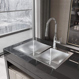 32-inch Large Double Bowl Square Stainless Steel Handmade Top Mount  Kitchen Sink