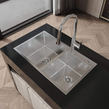 32-inch Large Double Bowl Square Stainless Steel Handmade Top Mount  Kitchen Sink