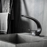 Modern Single Handle C-Shaped Curved Spout Bathroom Sink Faucet