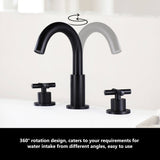 Cross Handle Widespread Bathroom Faucet with 360° Rotation Spout