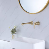 Solid Brass Single Lever Wall Mount Bathroom Sink Faucet 2 Holes Vanity Faucet