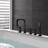 Deck Mount Bathtub Faucet with Hand Shower 3-Handle 5-Hole Roman Bathroom Tub Filler