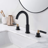 Widespread 3 Hole Bathroom Sink Faucet for Bath Vanity Rv Brass Material（Black with Gold）