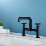 Centerset Bridge Bathroom Sink Faucet Brass Two Handle