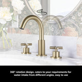 Cross Handle Widespread Bathroom Faucet with 360° Rotation Spout