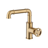 Industrial Pipe 1-Hole Bathroom Sink Faucet Single Handle Solid Brass Brushed Gold