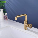 Industrial Pipe 1-Hole Bathroom Sink Faucet Single Handle Solid Brass Brushed Gold