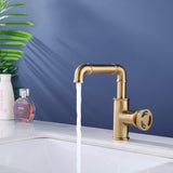 Industrial Pipe 1-Hole Bathroom Sink Faucet Single Handle Solid Brass Brushed Gold