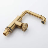 Industrial Pipe 1-Hole Bathroom Sink Faucet Single Handle Solid Brass Brushed Gold