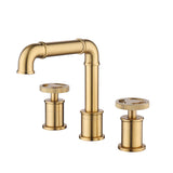 Widespread Bathroom Sink Faucet Retro Industrial Brass Dual Handle 3 Holes Lavatory Mixer Tap