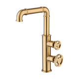 Industrial Double Handle Single Hole Bathroom Faucet Brushed Gold