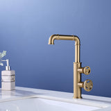 Industrial Double Handle Single Hole Bathroom Faucet Brushed Gold