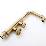 Industrial Double Handle Single Hole Bathroom Faucet Brushed Gold