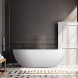 69 in. Modern Bathtub Solid Surface Stone Resin Oval-shaped Freestanding Soaking Tub with Pop-up Drain and Hose