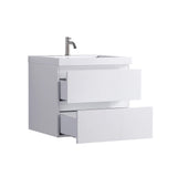 24" White Wall Mount Bathroom Vanity Floating Vanity with Sink and Two Drawers Bathroom Cabinet