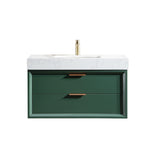 36" Green Modern Floating Bathroom Vanity Stone Slab Countertop