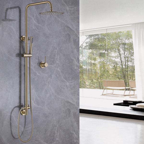 Exposed 10" Shower System Bathroom Shower Combo Set Brushed Gold – Rbrohant