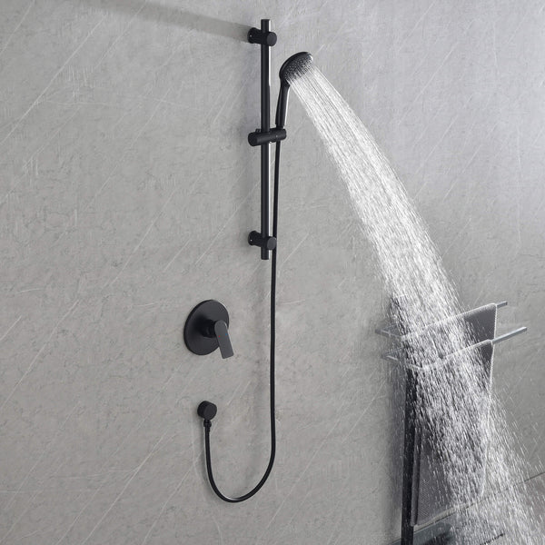 Slide Bar Shower System with 3-Function Hand Shower and Rough-In Valve ...