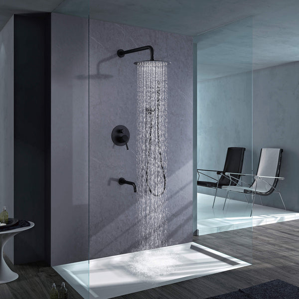 3-Function Shower System with Tub Spout and Black Shower Head – Rbrohant