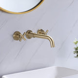 Wall Mount Bathroom Faucet Cross Handle 8 Inch Center Solid Brass Vessel Sink Basin Mixer